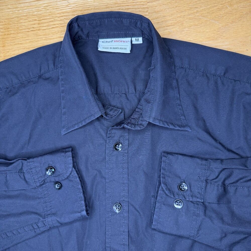 CHEF WORKS D-150 Men's Button Up Long Sleeve Dress Shirt Black M GUC Hospitality
